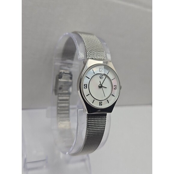 George Womens Petite Mesh Band Dress Watch Silver Tone White Dial New Batt Works - Picture 3 of 9